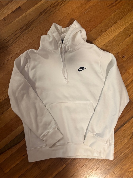 Nike Tops - Nike White Crewneck Hoodie with Black Swoosh